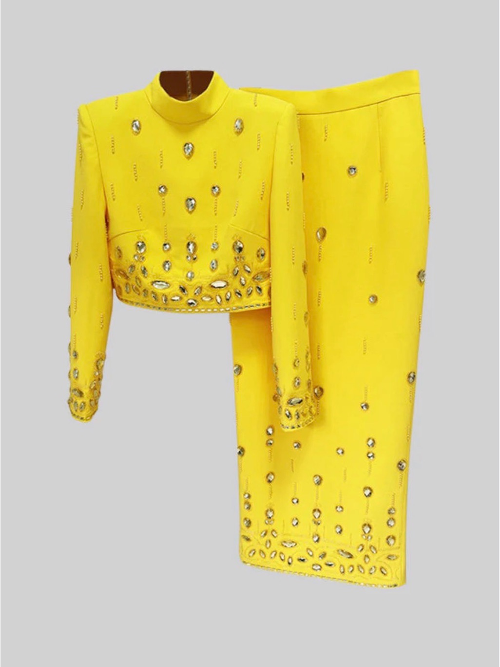 Women's Yellow Embellished Pencil Skirt - Coordinated Set